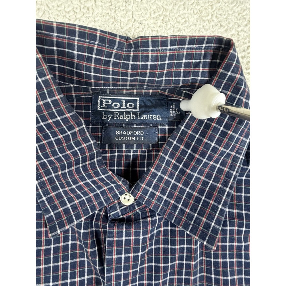 Polo Ralph Lauren Mens L Bradford Custom Fit Navy Plaid Short Sleeve Shirt - Picture 3 of 11